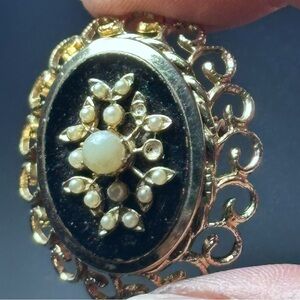 Coro Gold and Black Ornate Brooch